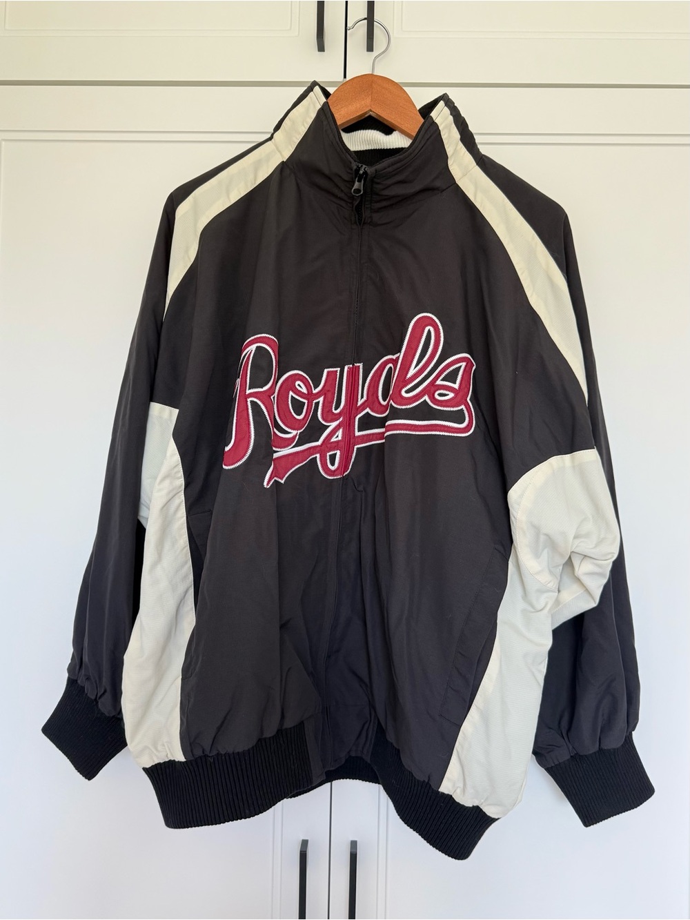 Mungs1027 Retro Royals Oversized Zip-Up Varsity Jacket